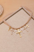 Mixed Metal Cross Charms Fabric Necklace | One-of-a-Kind