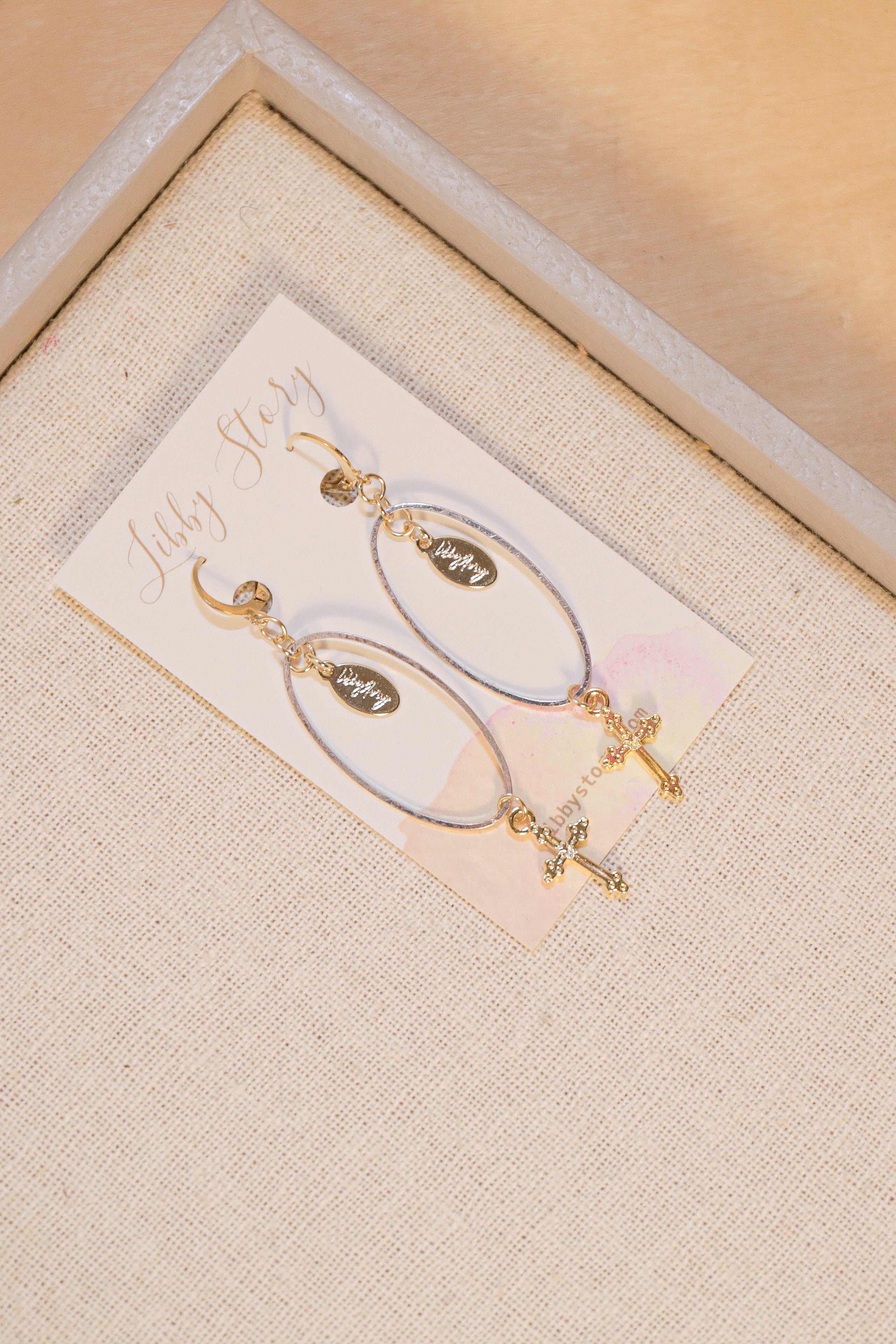 Libby Story Oval Cross Dangle Earring |