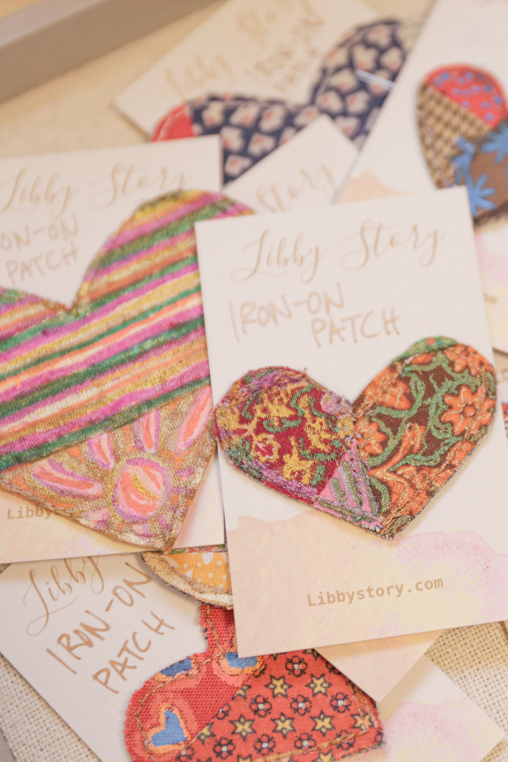 OOAK Libby Story Small Hand-painted Heart Iron-on Patch