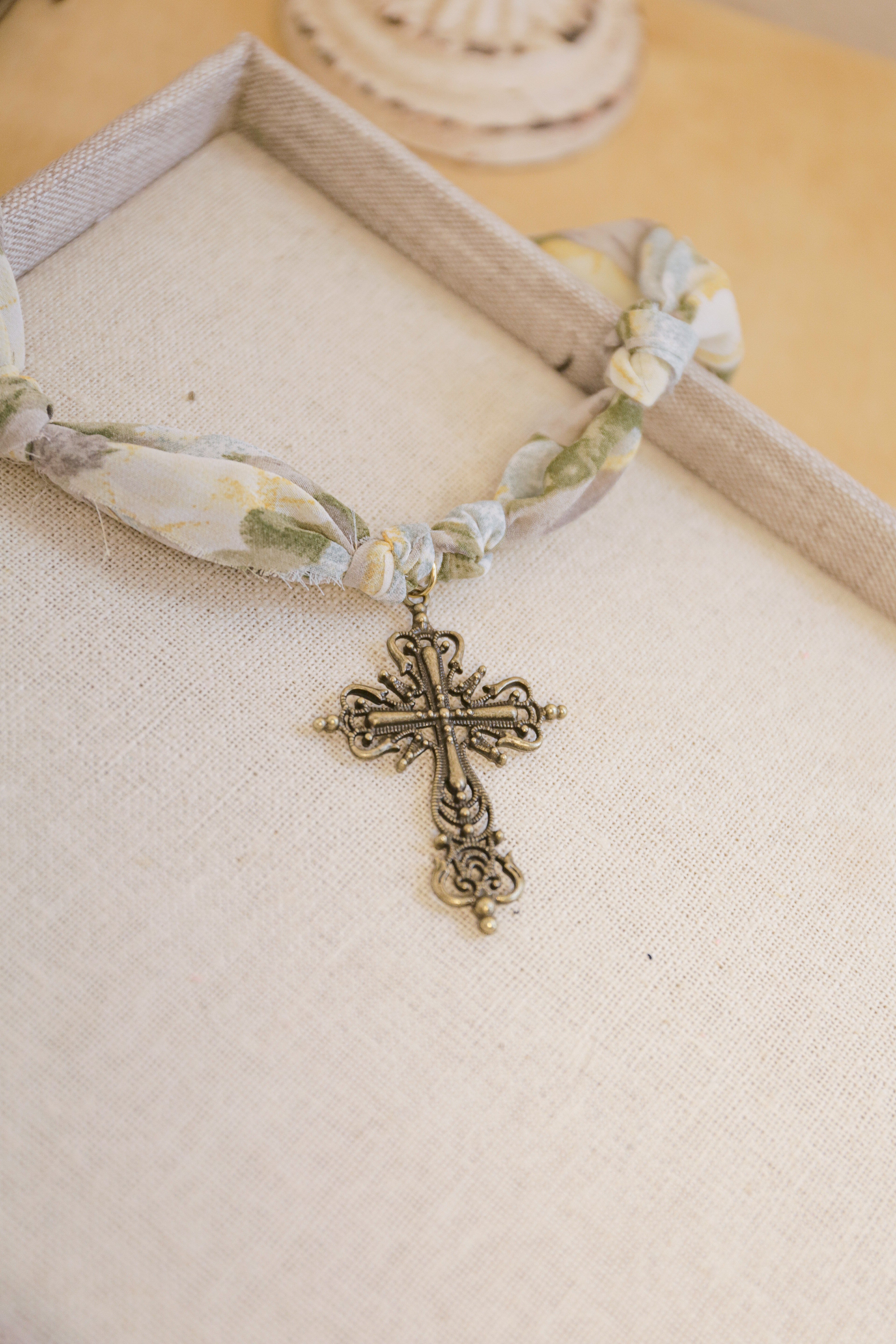 Florence Chiffon Fabric and Large Cross Necklace