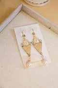 Brassy Dangle Pearl Earrings