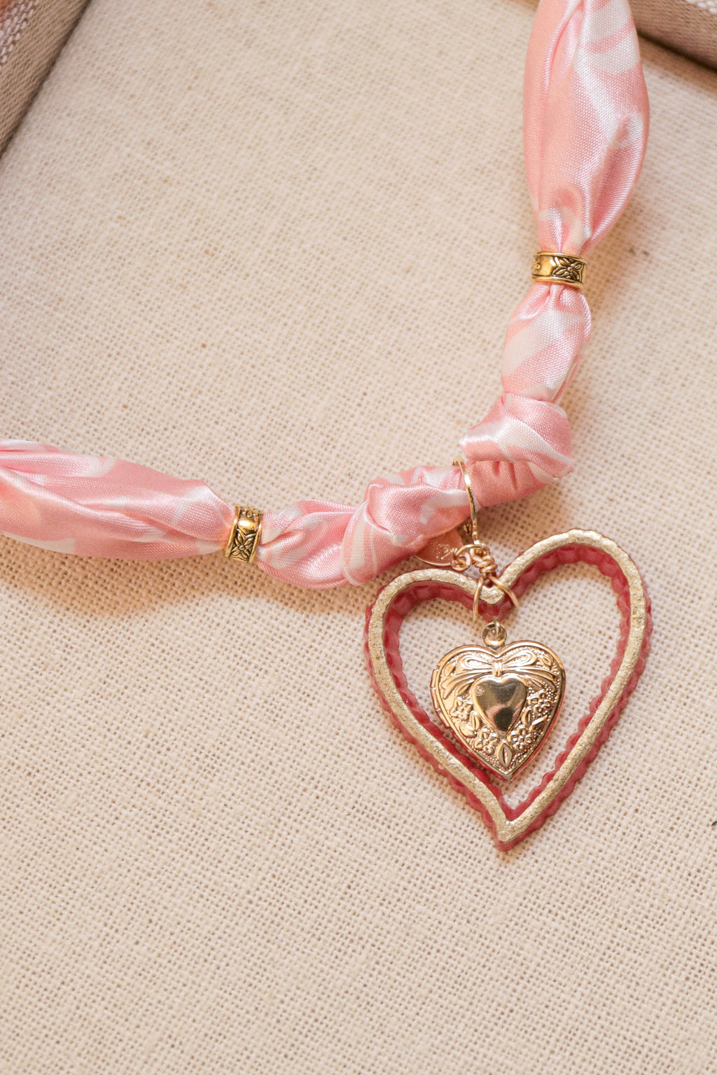 Double Heart Pendant Scarf Necklace | One-of-a-Kind