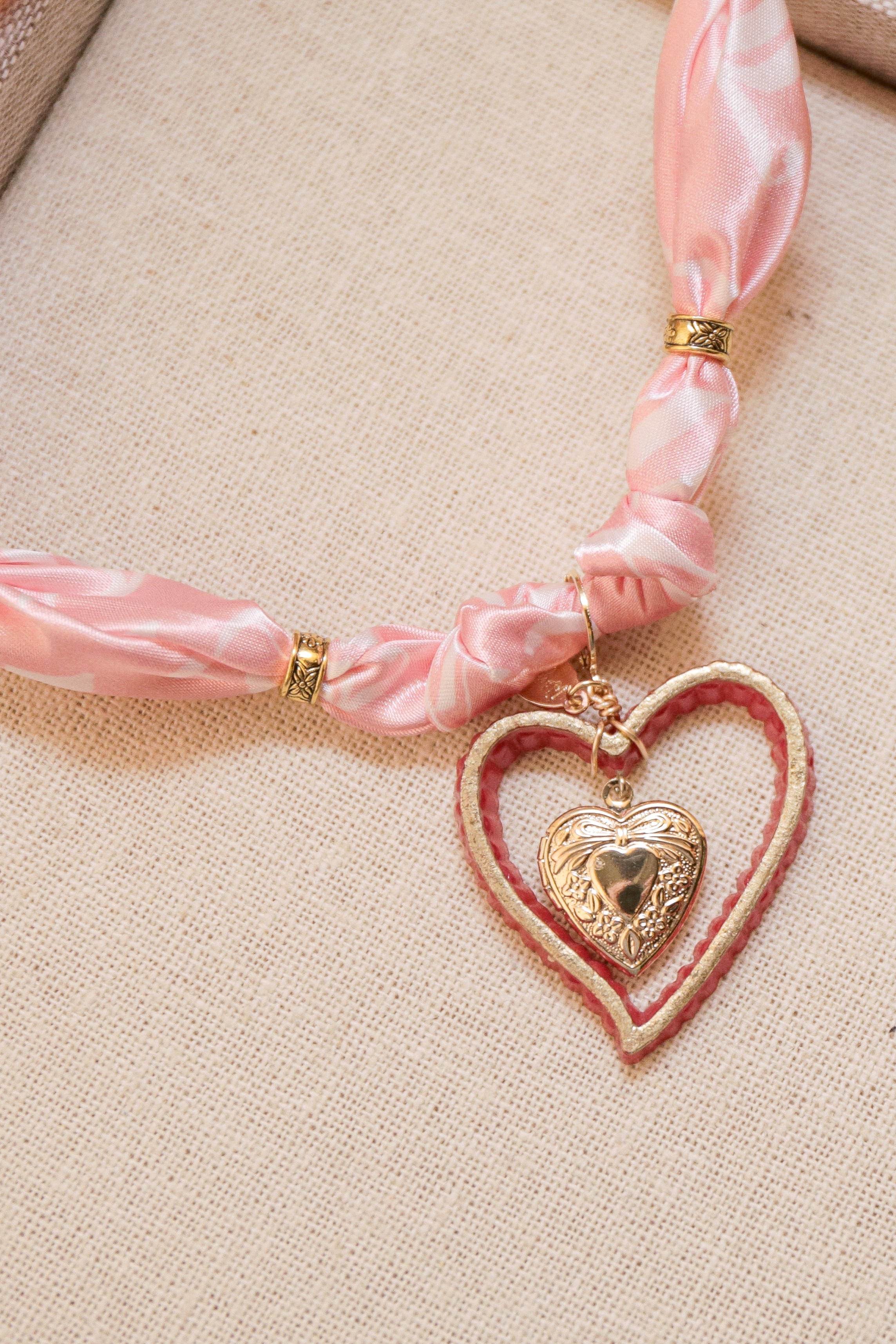 Double Heart Pendant Scarf Necklace | One-of-a-Kind