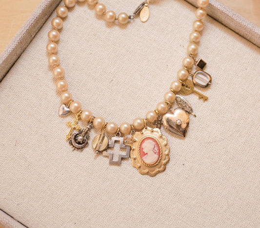 OOAK Cleo Vintage Pearl and Charm Necklace