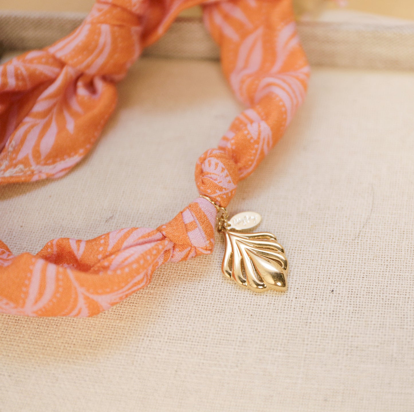 Orange & Pink Floral Fabric Necklace and Charm