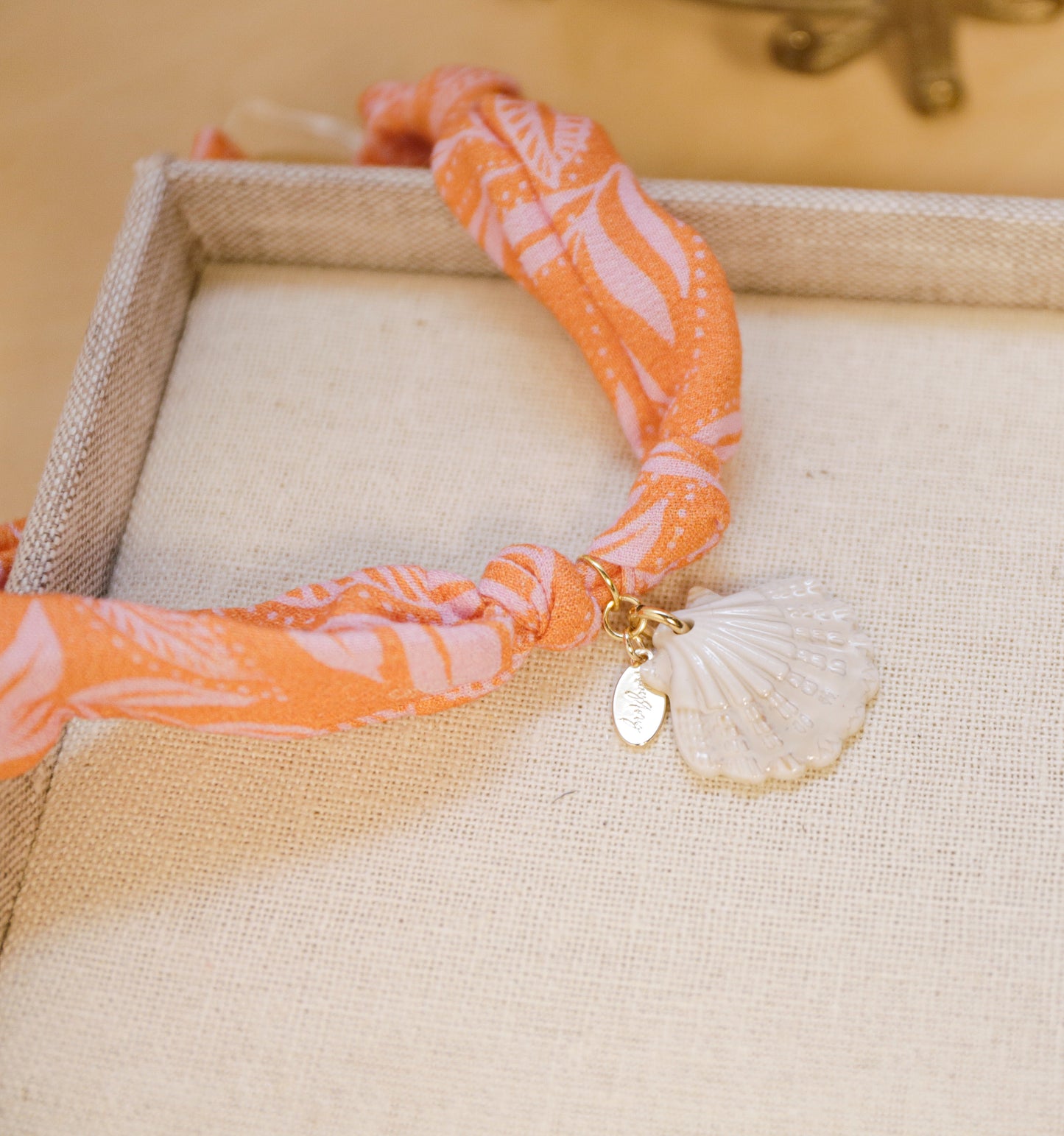Orange & Pink Floral Fabric Necklace and Charm