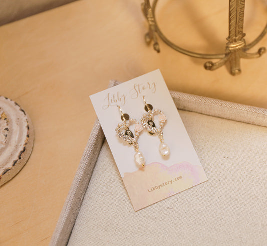 Rhinestone & Pearl Heart Earrings