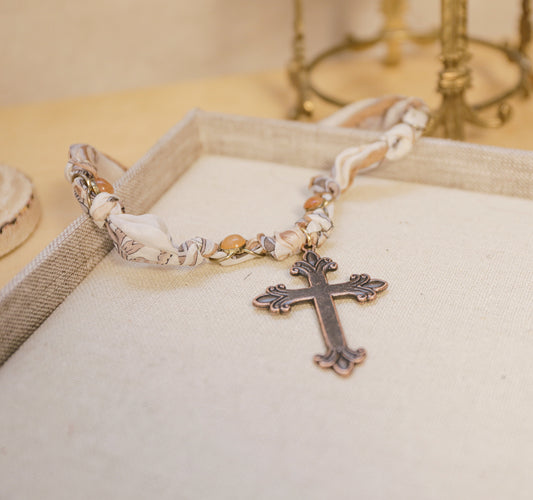Vintage Scarf Copper Cross Necklace