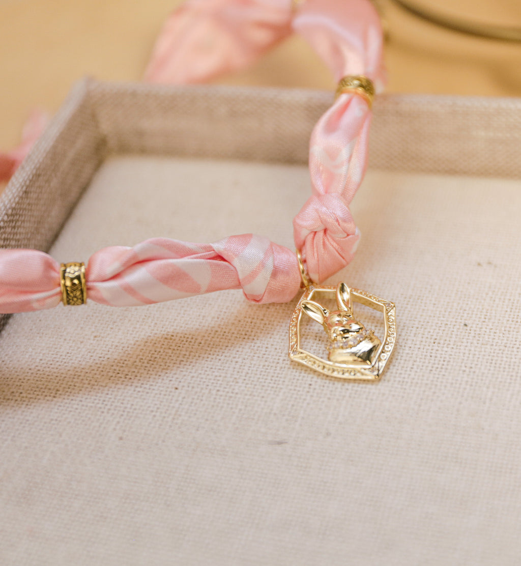 Satin Scarf Pendant Necklace with Beaded Knots