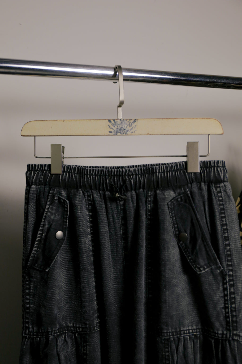 Washed Black Tiered Twill Pant