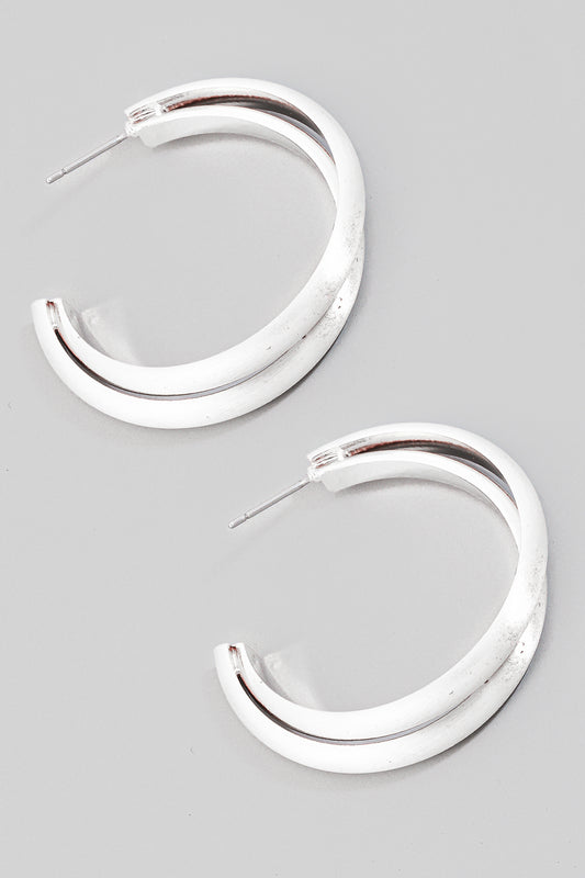 Large Layered Brushed Metallic Hoop Earrings
