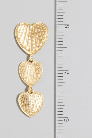 Ribbed Triple Heart Dangle Earrings