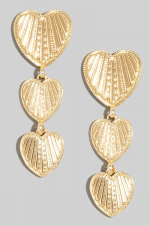Ribbed Triple Heart Dangle Earrings