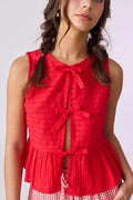 River Sleeveless Triple Bow Self Tie Top