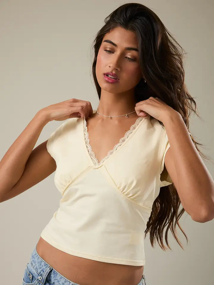 V-Neckline Top with Smocked Back Detail
