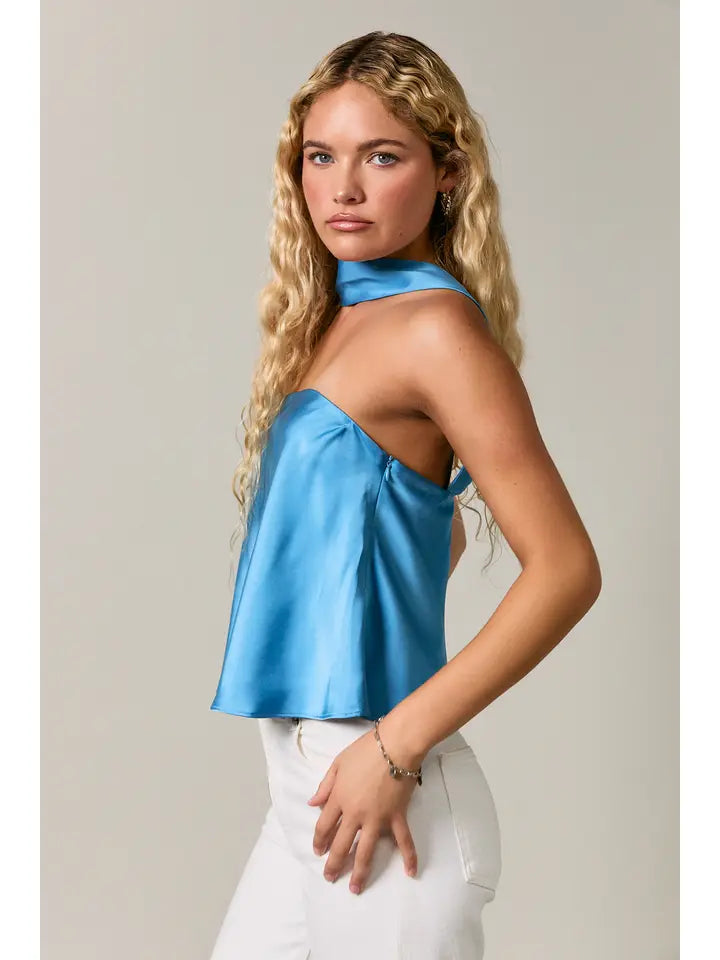 Strapless Scarf Detail Bias Satin Top