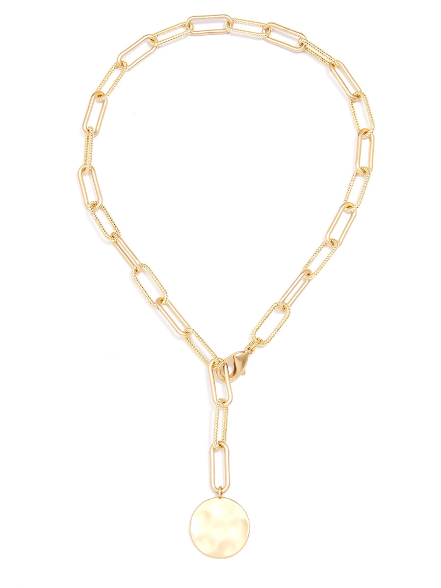 Zenzii Gold Paper Clip & Coin Medallion Necklace