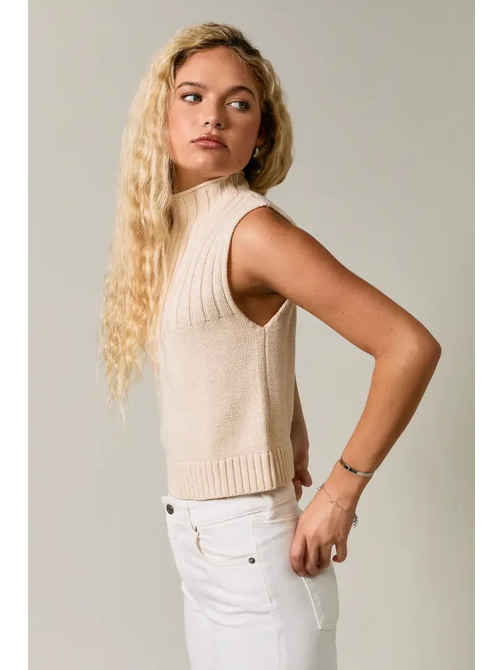 Mock Neck Sleeveless Knit Sweater Top