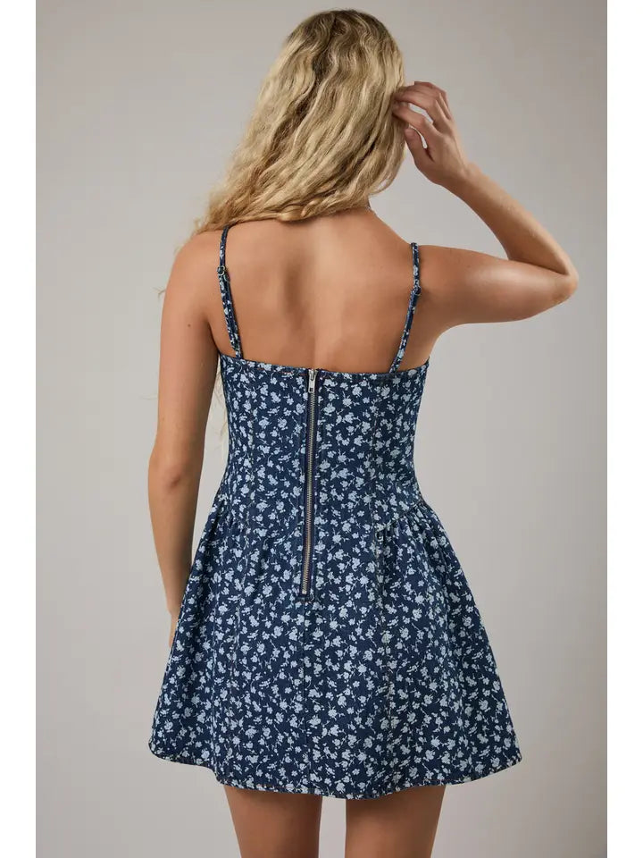 Spaghetti Strap Drop Waist Denim Mini Dress