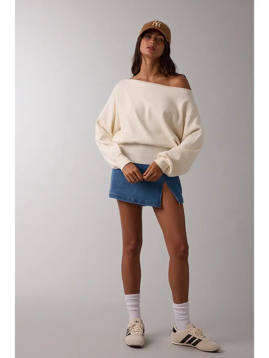 STM One Shoulder Solid Sweater with Waistband