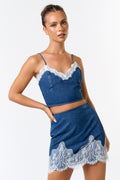 Denim Lace Detail Mini Skirt