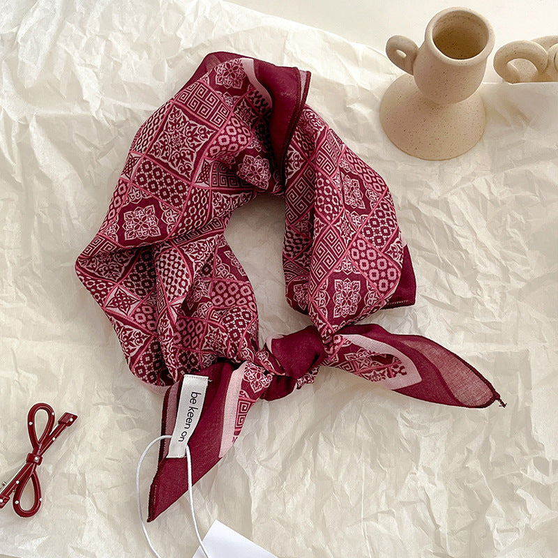 Red Passion Floral Bandana Square Scarf