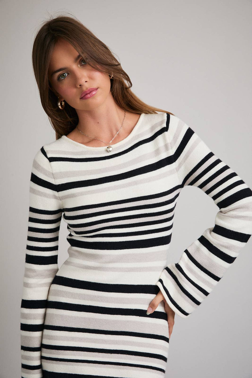 BOAT NECK BELL SLEEVE SWEATER DRESS