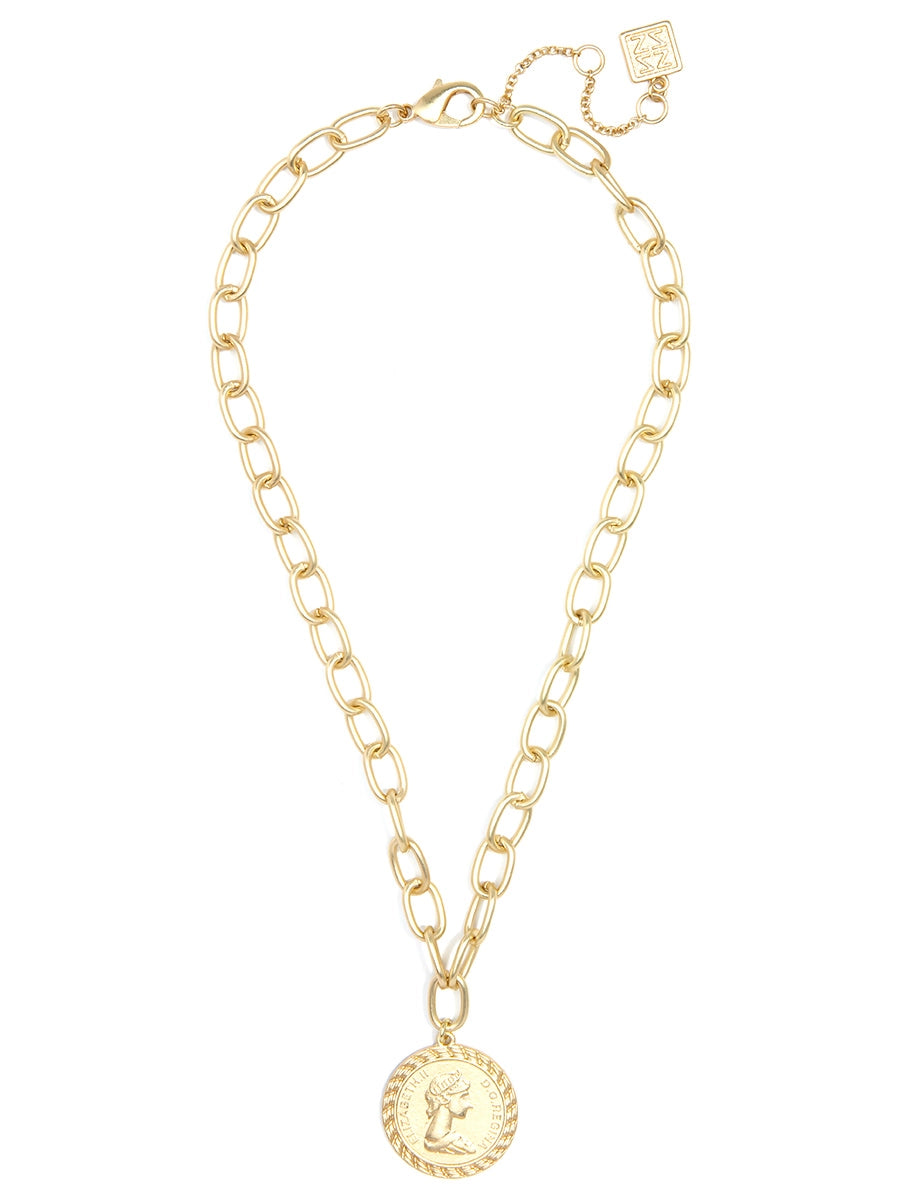 Zenzii Coin Pendant & Chain Collar Necklace