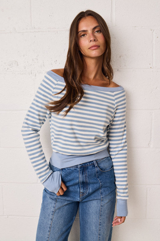 Off-Shoulder Striped Knit Top
