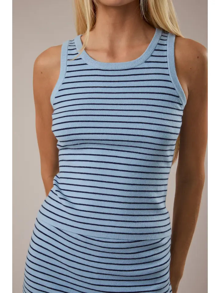 Sleeveless Round Neck Striped Sweater Tank