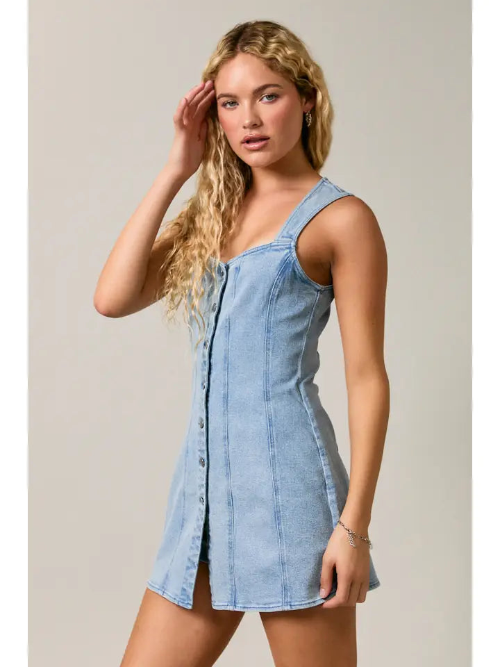 Sweetheart Neck Sleeveless Skort Denim Romper