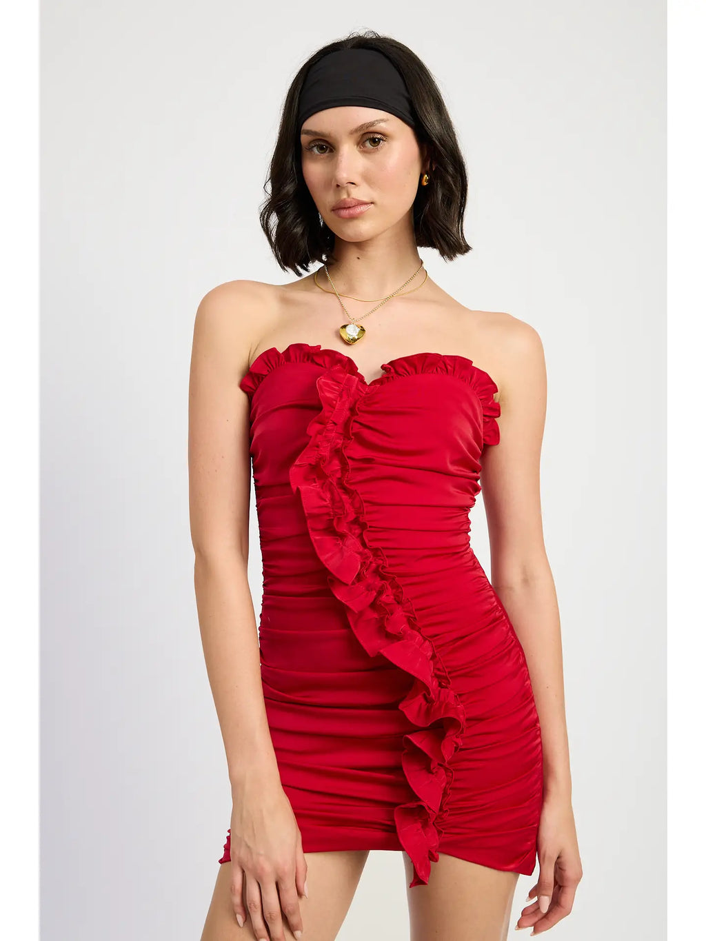 Ruched Ruffle Mini Dress