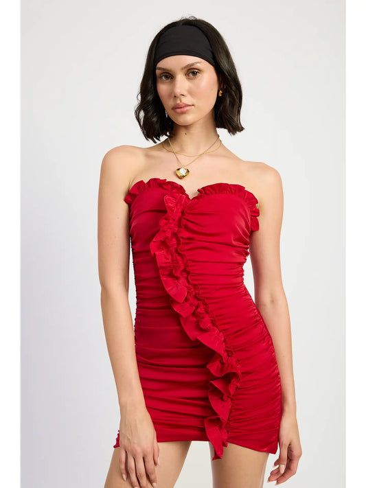 Ruched Ruffle Mini Dress