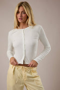 ROUND NECK LONG SLEEVE BUTTON DOWN RIB TOP