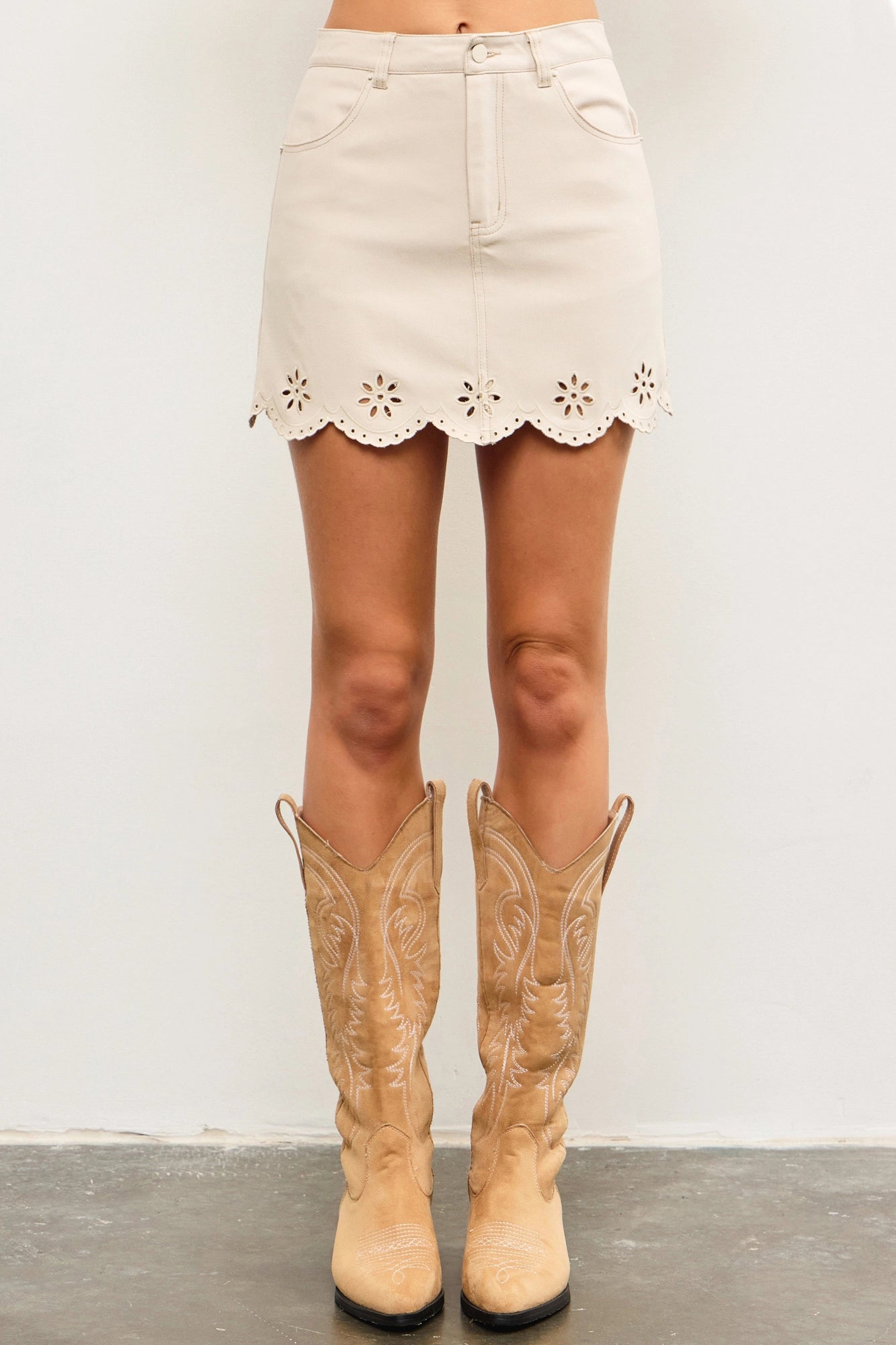 Embroidered Hem A Line Skirt