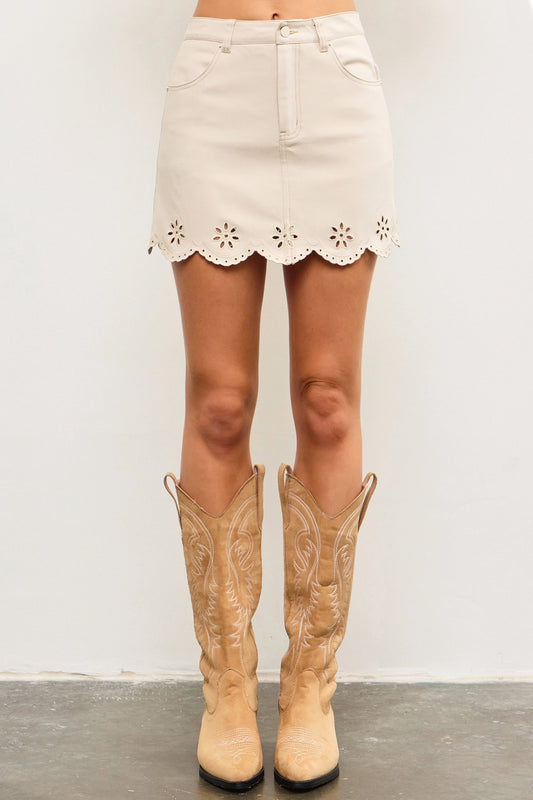 Embroidered Hem A Line Skirt