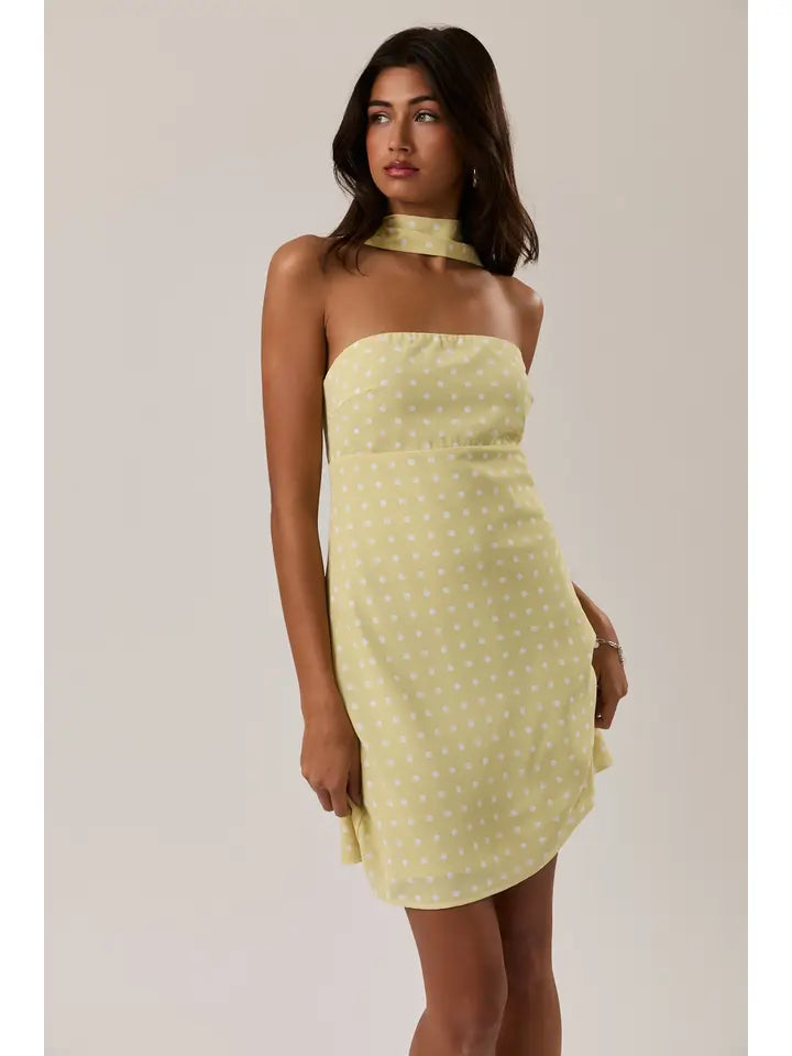 Polka Dot Mini Dress with Attached Scarf