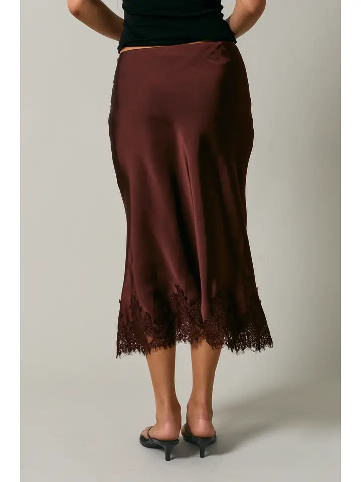 Lace Trim Bias Cut Midi Skirt