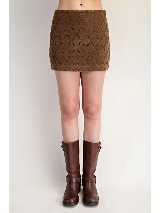 Patterned Faux Suede Mini Skirt