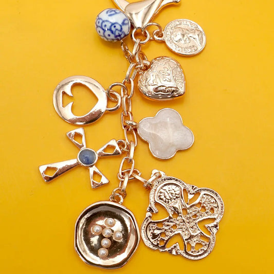 Bag Key Charm-Cross Heart Porcelain Coin