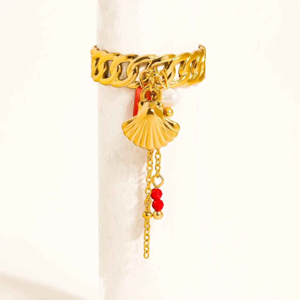 Rade 18K Gold Shell Dangle Chain Ring