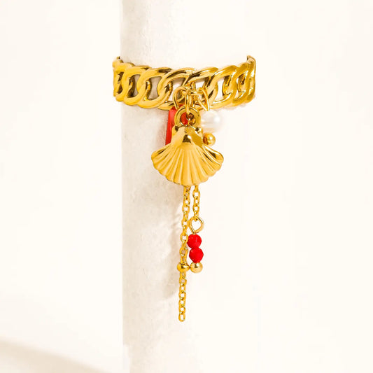 Rade 18K Gold Shell Dangle Chain Ring