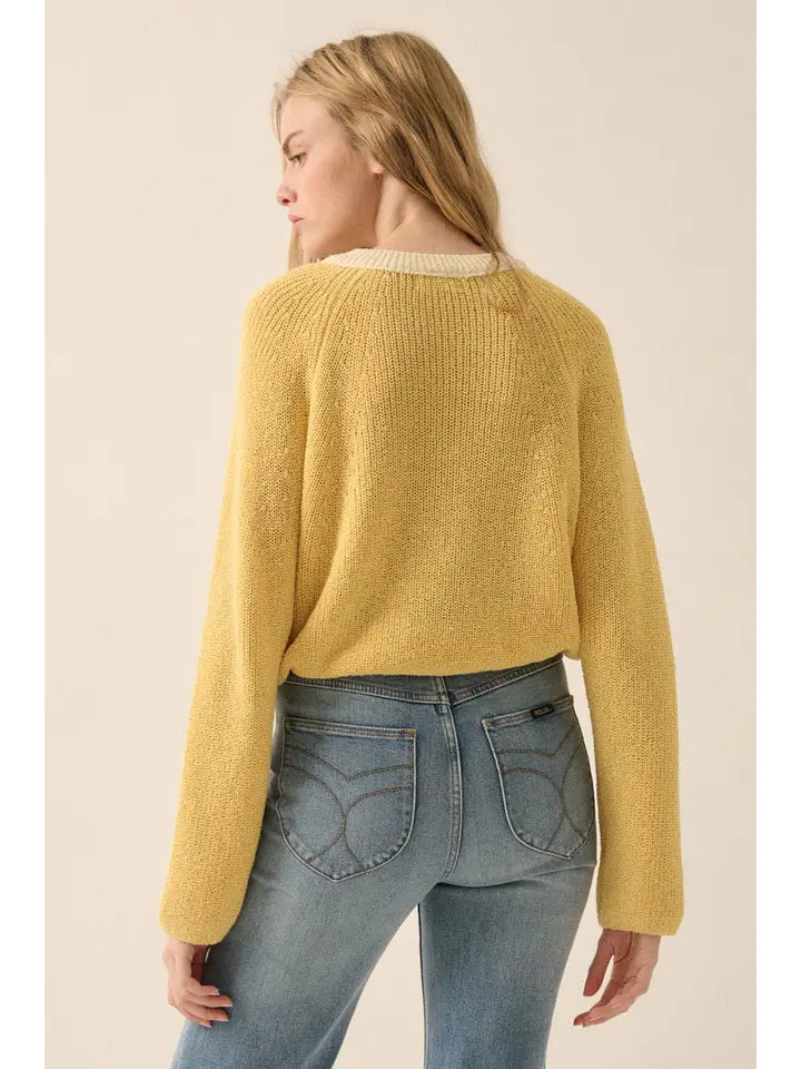 Ribbed Knit Contrast Cardigan Sweater