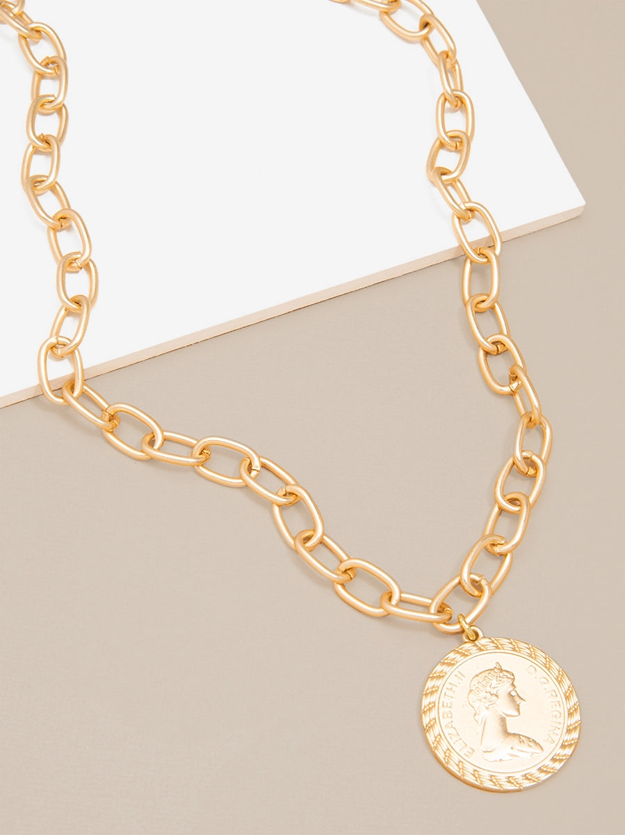 Zenzii Coin Pendant & Chain Collar Necklace