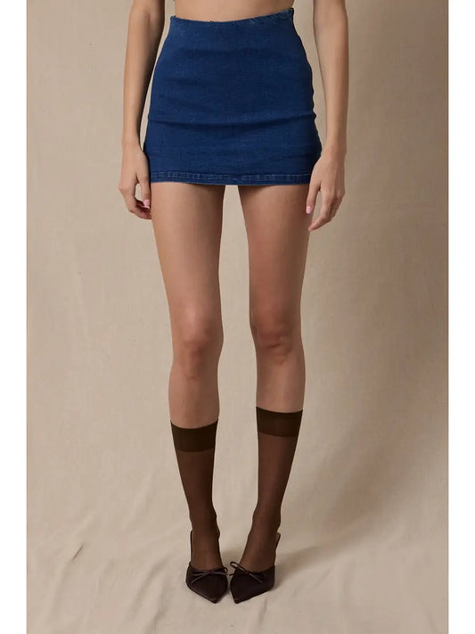 Casual Denim Side Zipper A-Line Mini Skort