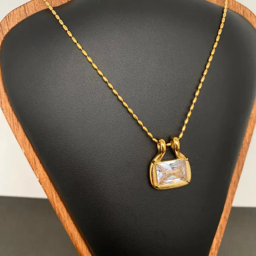 Square Zircon 18K Gold Plated Stainless Steel Necklace