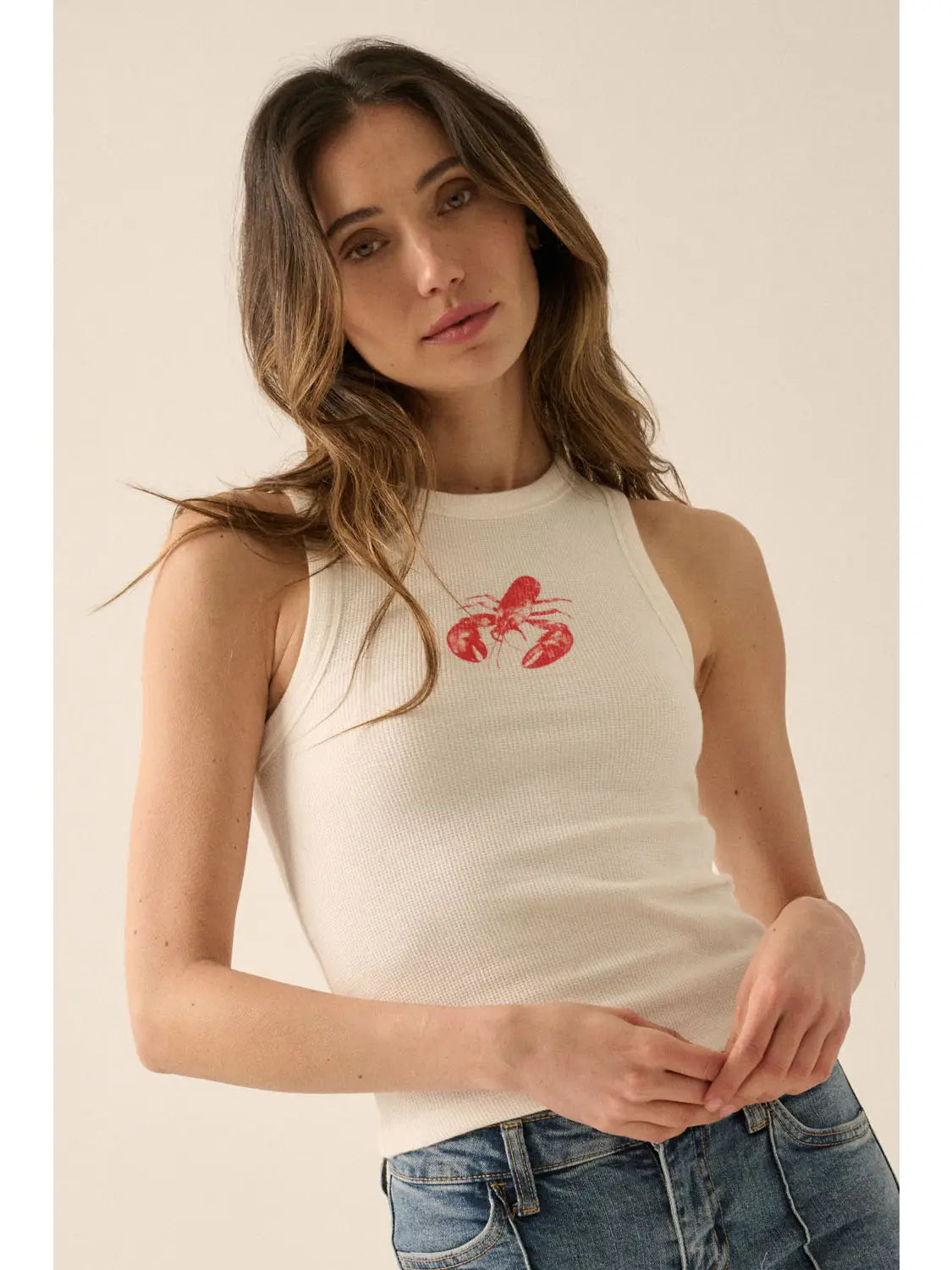 Lobster Vintage-Wash Graphic Racerback Tank Top