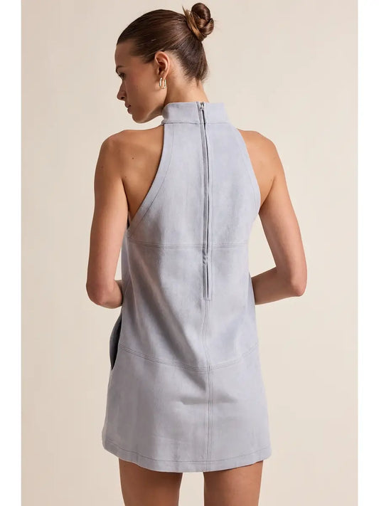 Suede Mock Neck Plain Mini Dress