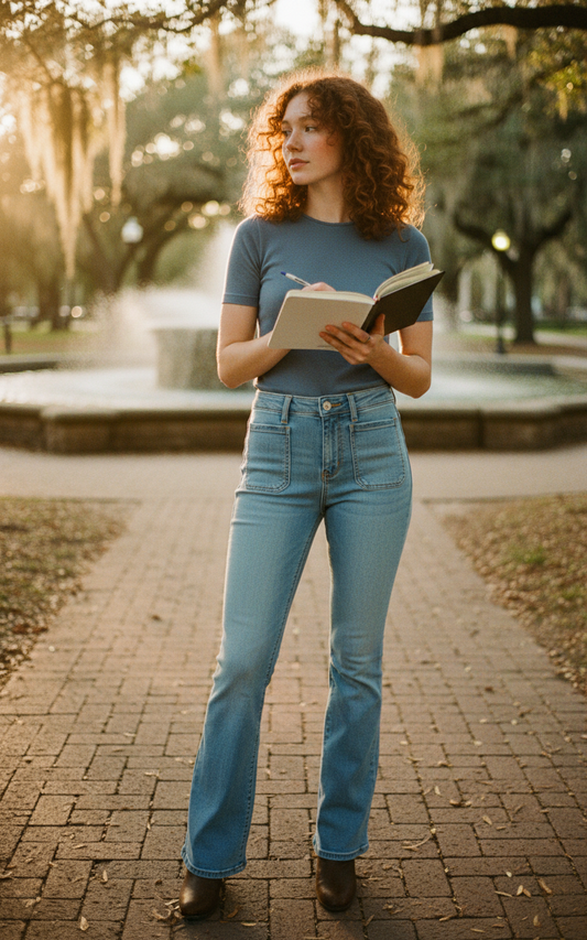 CROP TYPE: FULL-BODY TIGHT (bottoms)
Frame from feet to just above head. Model fills 85%+ of vertica