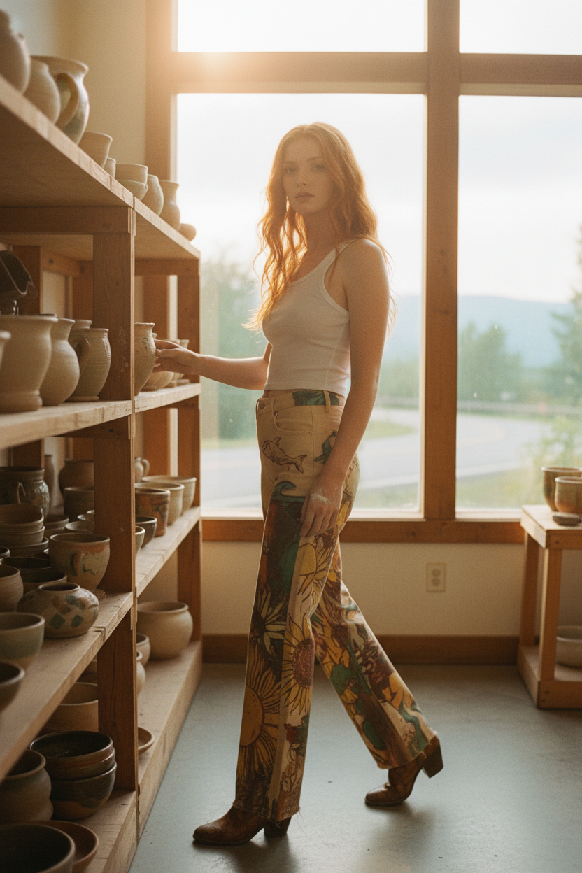 CROP TYPE: FULL-BODY TIGHT (bottoms) - Frame from feet to just above head. Model fills 85%+ of verti